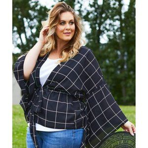 Light Open Cardigan Duster, Cover-up Plus Size 3X front tie bell sleeve